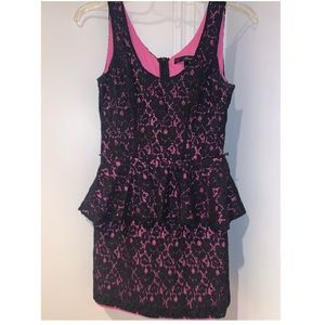 ♻️⚡️Black and Pink Lace Peplum-Style party dress